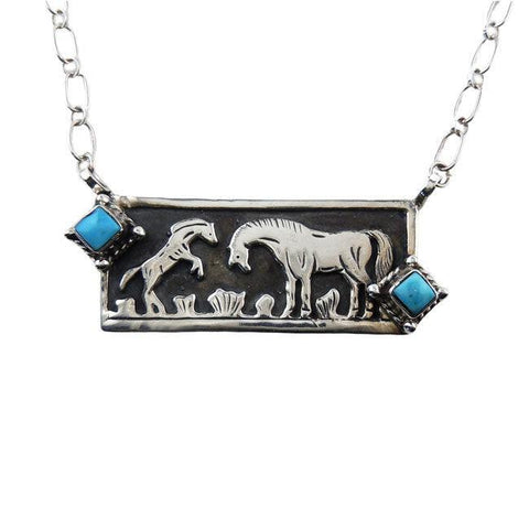 Sterling Silver newest geniune turquoise inlaid horse necklace! Pretty!!