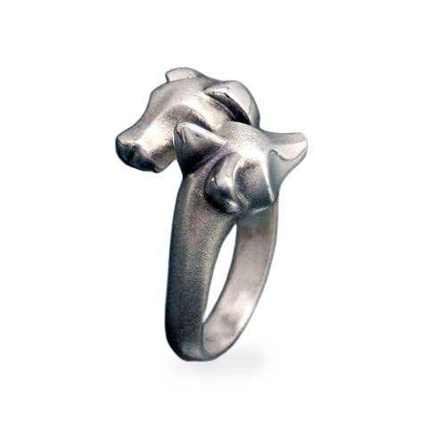 Fox and Hound Ring in Sterling Silver - Jamies Horse Jewelry