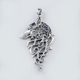 Grande Wolf Pendant Necklace Sterling Silver