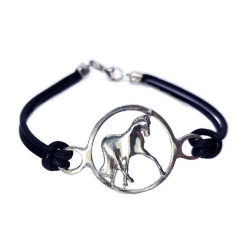 Dressage Half Pass Sterling Silver and Leather Cord Bracelet