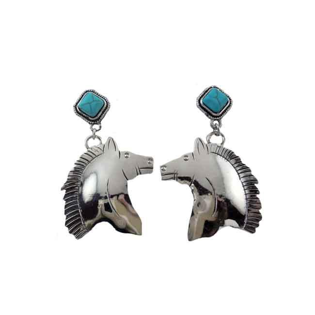 Dakota Horse Head Dangle Earrings with Turquoise