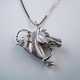 Star Horse Head Pendant Necklace with CZ Sterling Silver