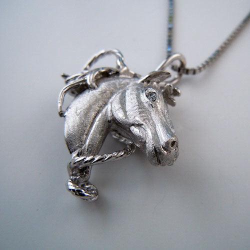 Star Horse Head Pendant Necklace with CZ Sterling Silver - Jamies Horse Jewelry