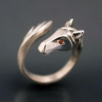 Horse Head and Tail Ring with Diamond Eyes - Jamies Horse Jewelry