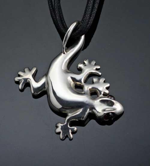 Gecko Pendant Necklace Sterling Silver
