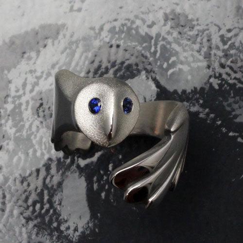 Owl Ring Sterling Silver with Gemstone Eyes 3