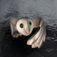 Owl Ring Sterling Silver with Gemstone Eyes  6