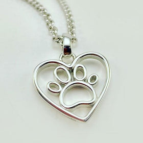 Open Paw Print in Heart Necklace