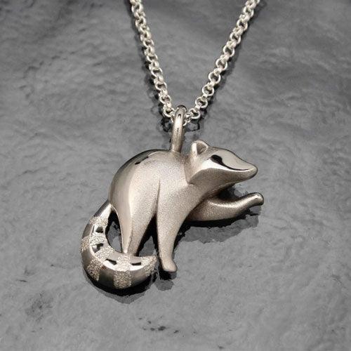 Raccoon Pendant Necklace Sterling Silver - Jamies Horse Jewelry