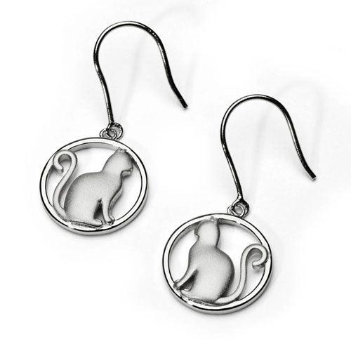 Cat Earrings Sterling Silver