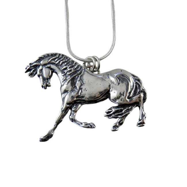 Stormy Horse Pendant Necklace Sterling Silver