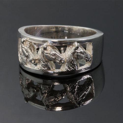 Sterling Silver Three Horse Head Ring - Jamies Horse Jewelry
