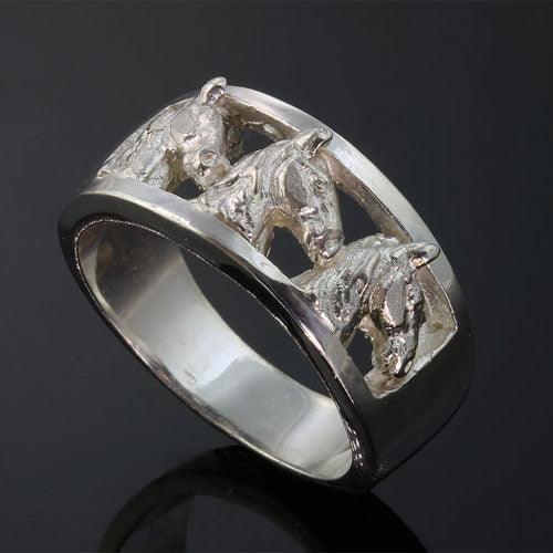 Sterling Silver Three Horse Head Ring - Jamies Horse Jewelry