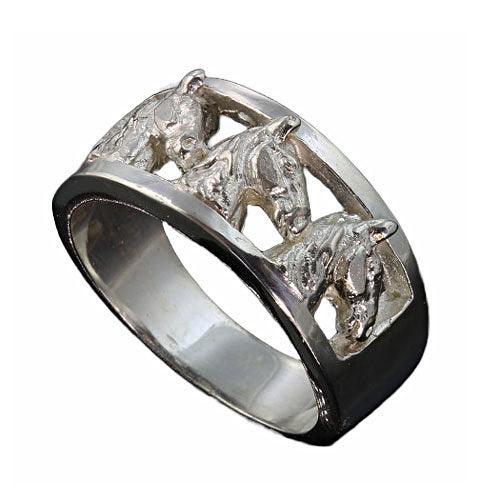 Sterling Silver Three Horse Head Ring - Jamies Horse Jewelry