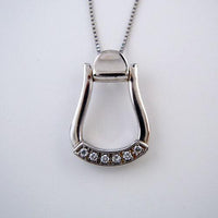 Western Stirrup Necklace in Sterling Silver with CZs - Jamies Horse Jewelry