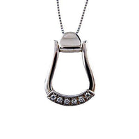 Western Stirrup Necklace in Sterling Silver with CZs - Jamies Horse Jewelry