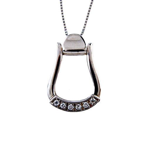 Western Stirrup Necklace in Sterling Silver with CZs