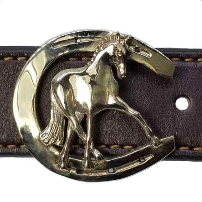 Dressage Horse Half-Pass Horseshoe Belt Buckle - Jamies Horse Jewelry
