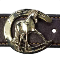 Dressage Horse Half-Pass Horseshoe Belt Buckle - Jamies Horse Jewelry