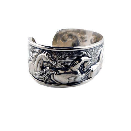 Wide Flowing Horses Cuff Bracelet - Jamies Horse Jewelry