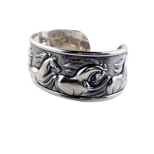 Wide Flowing Horses Cuff Bracelet - Jamies Horse Jewelry