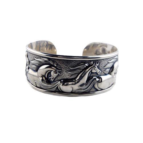 Wide Flowing Horses Cuff Bracelet - Jamies Horse Jewelry