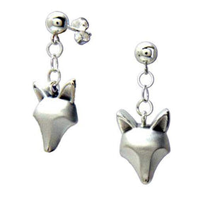 Fox Head Dangle Earrings Sterling Silver
