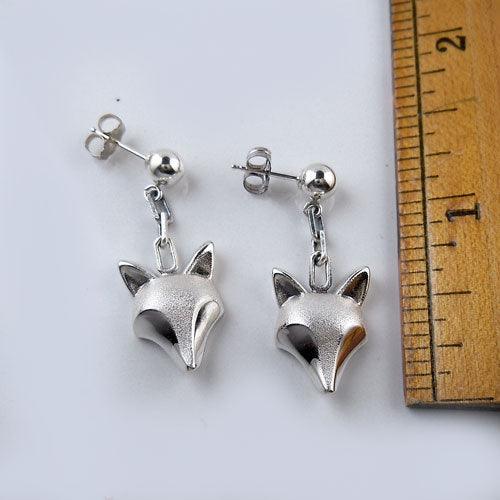 Fox Head Dangle Earrings Sterling Silver - Jamies Horse Jewelry