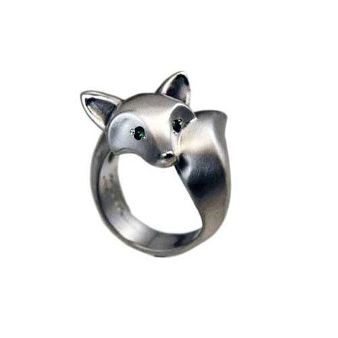 Plato H S925 Sterling Silver Fox Animal Ring and Earrings Jewelry Sets for Women Teen Girl