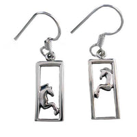 Framed Pair of Horses earrings dangle sterling silver 