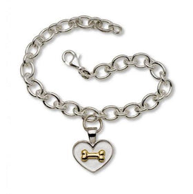 Sterling Silver Heart with Dog Bone Charm Bracelet