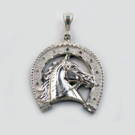Vintage Style Horse Head Horseshoe Pendant Necklace Sterling Silver