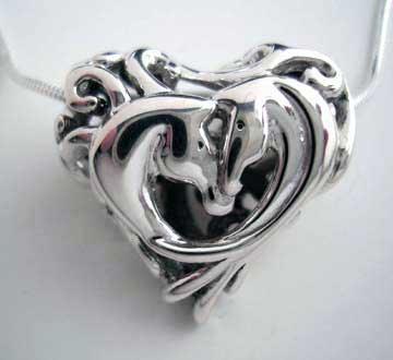 Entwinned Horses in Heart Necklace - Jamies Horse Jewelry