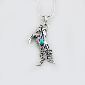 Rico Rearing Horse Pendant Necklace with Turquoise