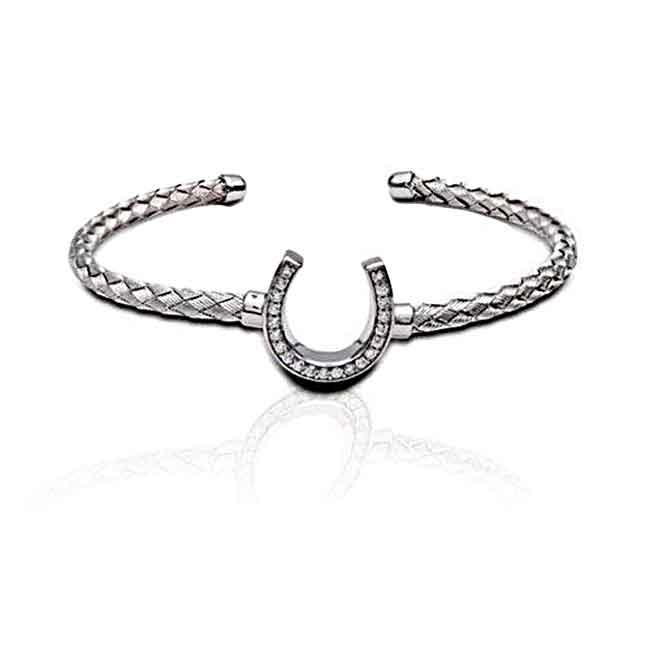 Horseshoe Bracelet with Weave Pattern Sterling Silver