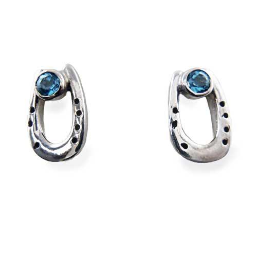 Blue Topaz Horseshoe Earrings Sterling Silver