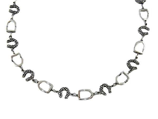Sterling Silver Horseshoe and Stirrup Choker Necklace - Jamies Horse Jewelry