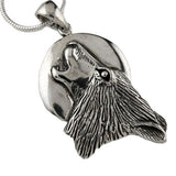Howling Wolf at Moon Pendant Necklace Sterling Silver