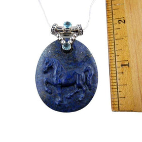 Lapis Horse Pendant Necklace with Sterling Silver Bail