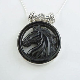 Carved Onyx Horse Head Pendant Necklace