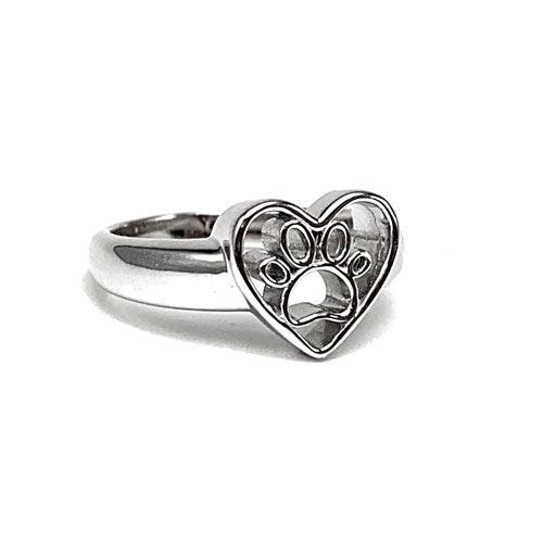 Open Paw Print in Heart Ring Sterling Silver