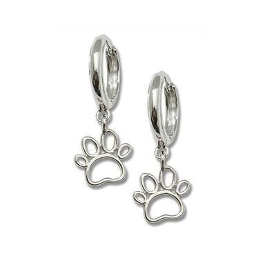 Outline Paw Print Post or Hoop Earrings in Sterling Silver - Jamies Horse Jewelry