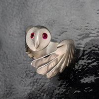Owl Ring Sterling Silver with Gemstone Eyes 