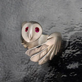 Owl Ring Sterling Silver with Gemstone Eyes