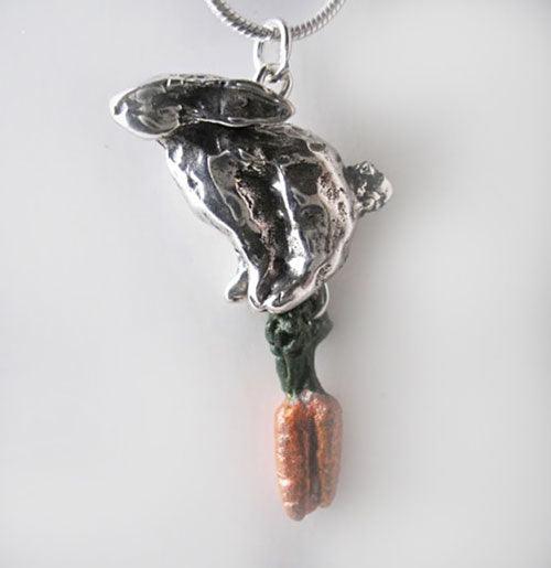 Bunny Rabbit with Bunch of Carrots Necklace - Jamies Horse Jewelry