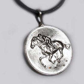 Racehorse and Jockey Pendant Necklace Sterling Silver