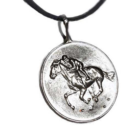 Racehorse and Jockey Pendant Necklace Sterling Silver