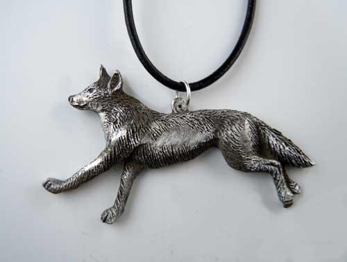 Red Wolf Pendant Necklace in Pewter