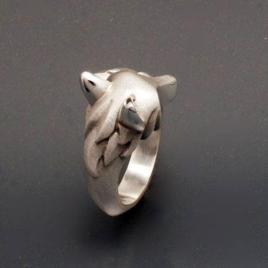 Shaggy Wolf Head Ring in Sterling Silver - Jamies Horse Jewelry