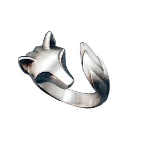 Shaggy Wolf Head Ring in Sterling Silver - Jamies Horse Jewelry